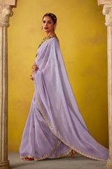 Light Purple Glass Tissue Sequin Embroidered Work Saree