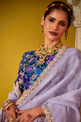 Light Purple Glass Tissue Sequin Embroidered Work Saree