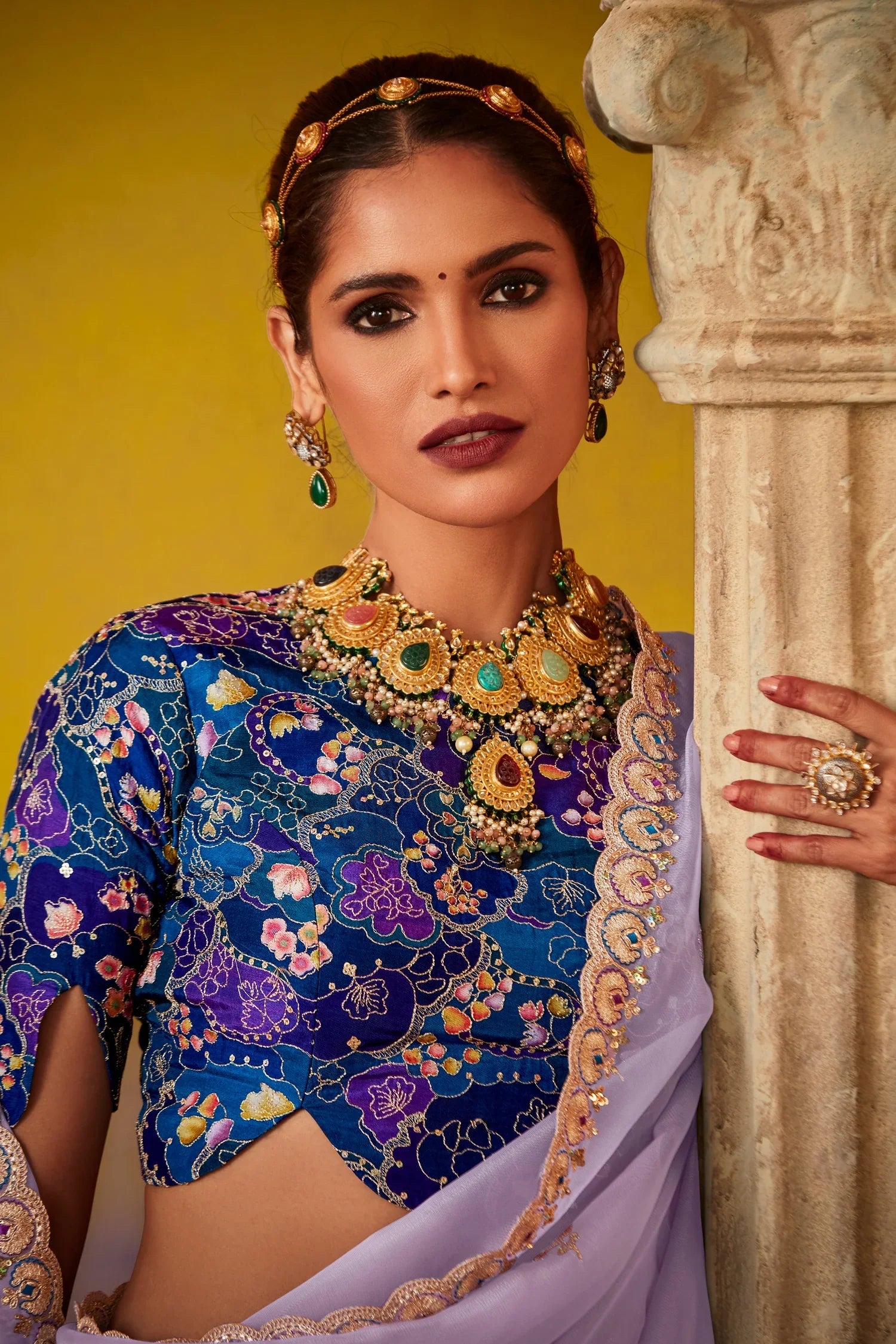 Light Purple Glass Tissue Sequin Embroidered Work Saree