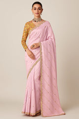Pink Glass Tissue Sequin Embroidered Work Saree