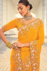 Orange Crepe Saree with Embroidery and Beaded Border