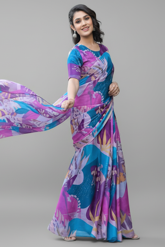 Georgette Printed Readymade Gown Style Saree Main image
