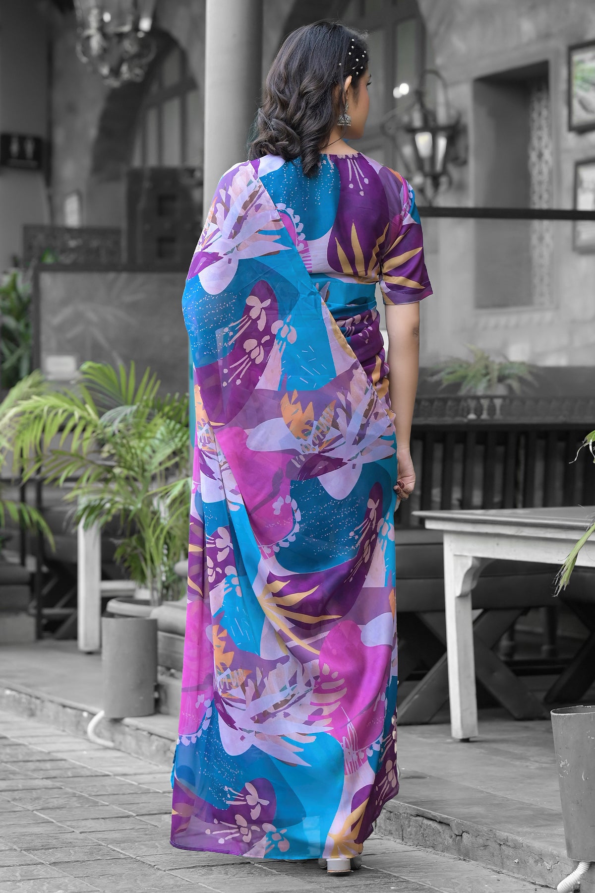 Georgette Printed Readymade Gown Style Saree