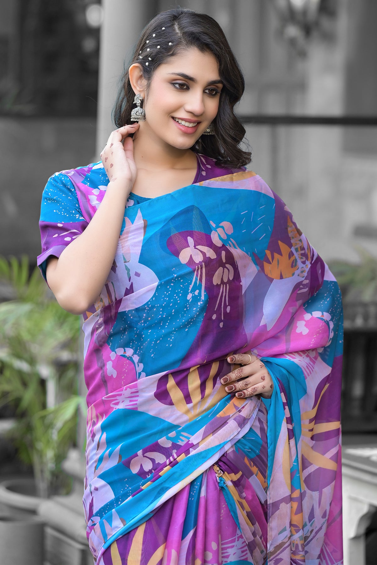 Georgette Printed Readymade Gown Style Saree
