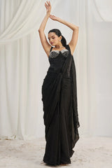 Black Orgazna Pre-Draped Saree with Corset