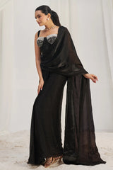 Black Orgazna Pre-Draped Saree with Corset