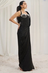 Black Orgazna Pre-Draped Saree with Corset