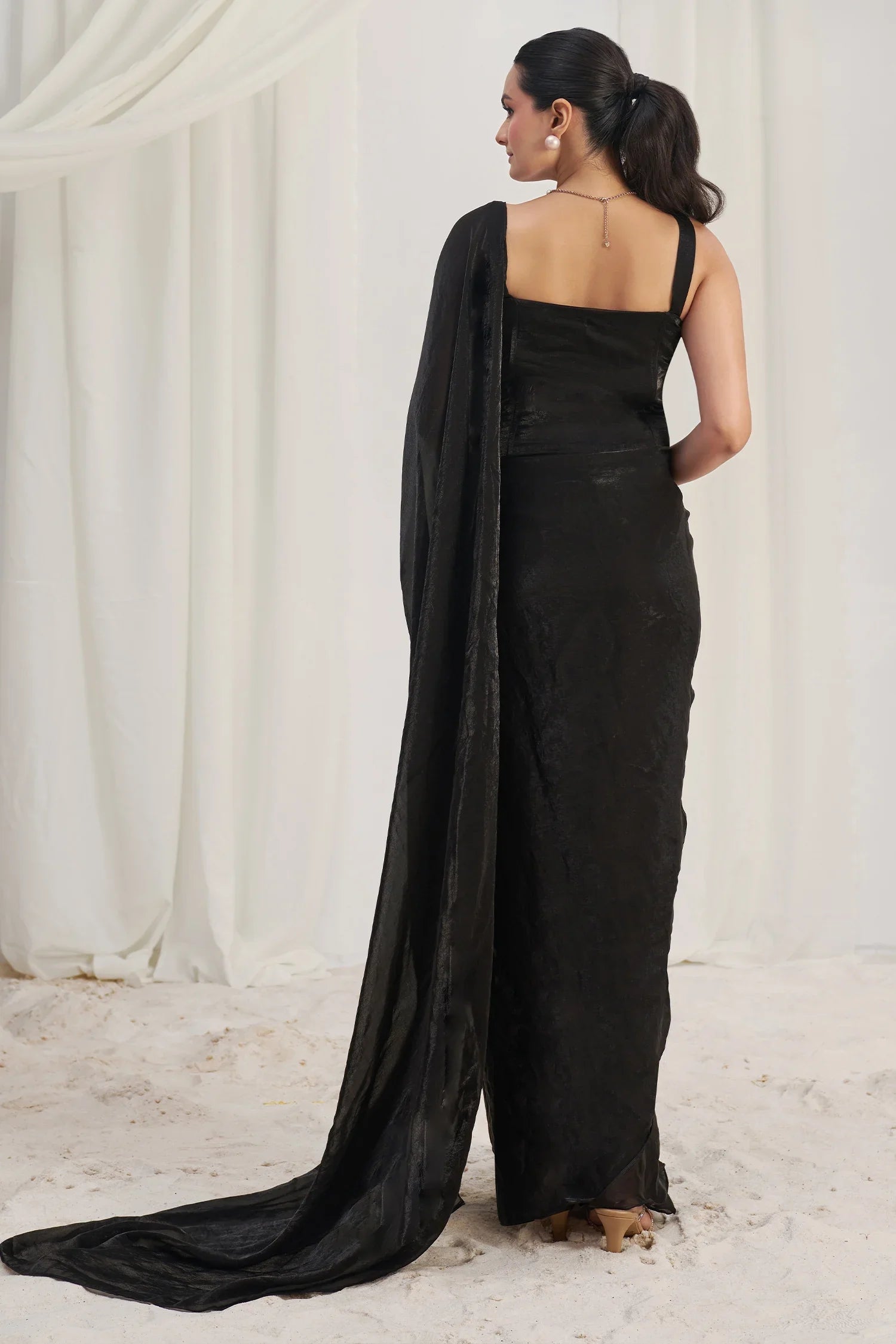 Black Orgazna Pre-Draped Saree with Corset