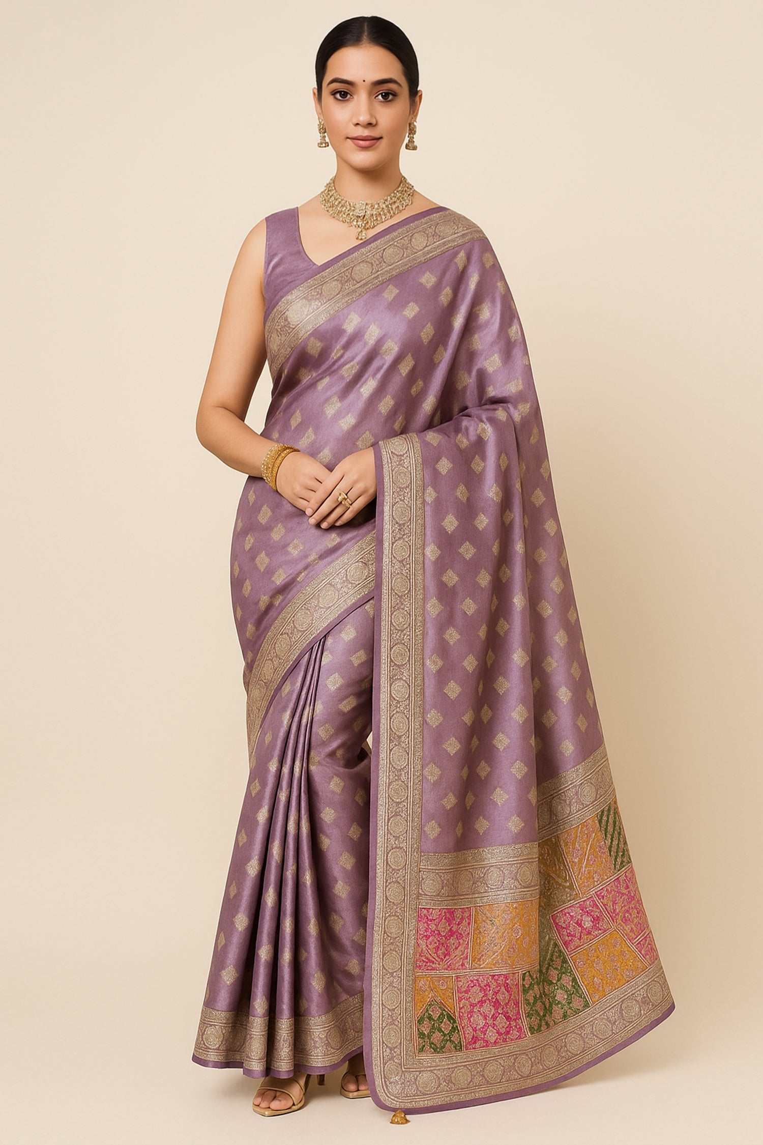 Tissue Silk Traditional Zari Woven Butta Saree with Beaded Work Border
