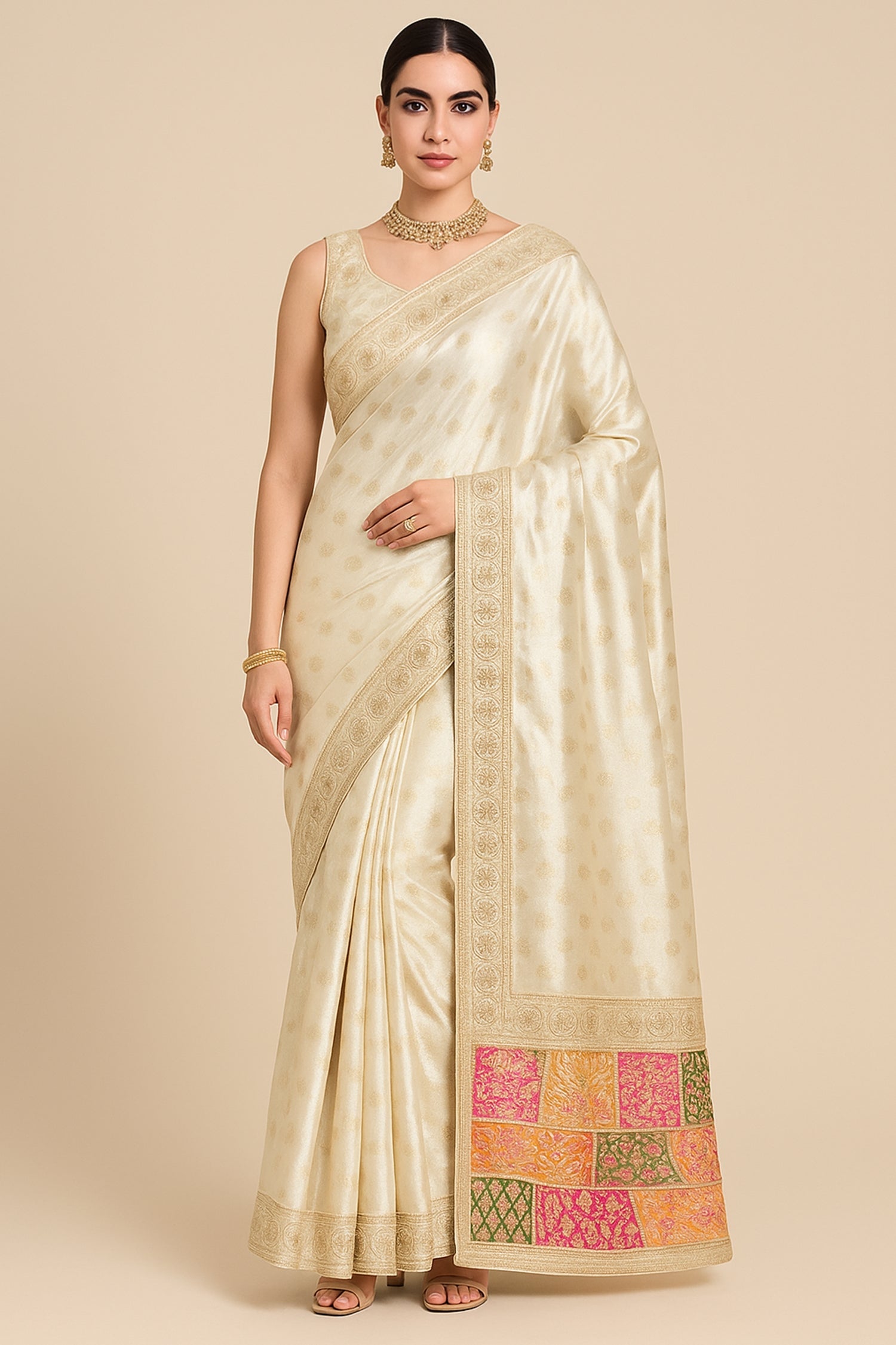 Tissue Silk Traditional Zari Woven Butta Saree with Beaded Work Border