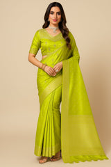 Tissue Silk Woven Saree with Floral Border