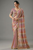 Pink and Multi Colored Tissue Saree with Embroidery - red saree embroidery