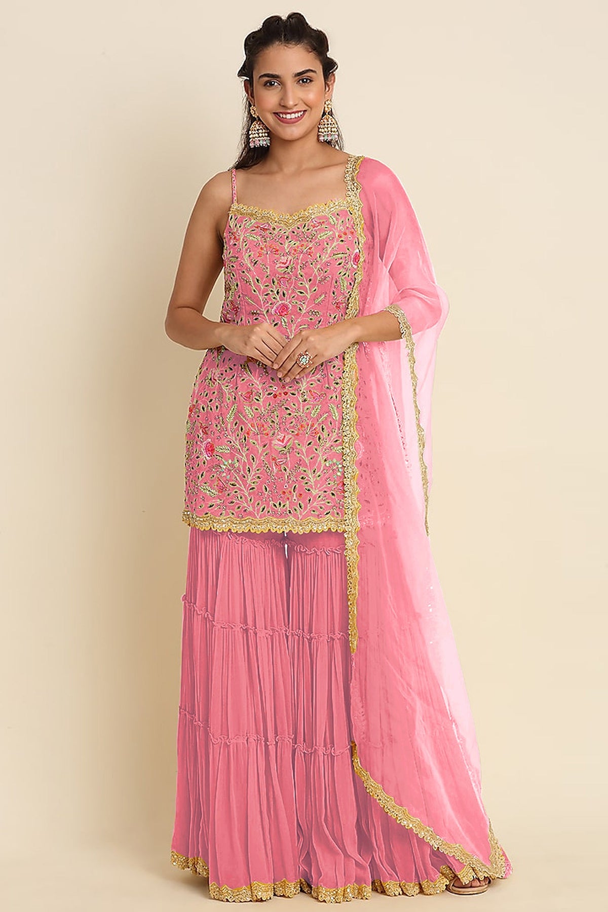 Georgette Sharara Suit with Embroidery - georgette saree embroidery