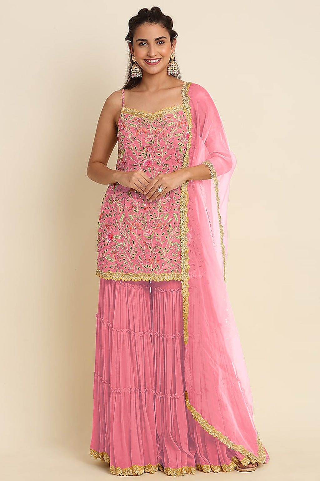 Georgette Sharara Suit with Embroidery - georgette saree embroidery