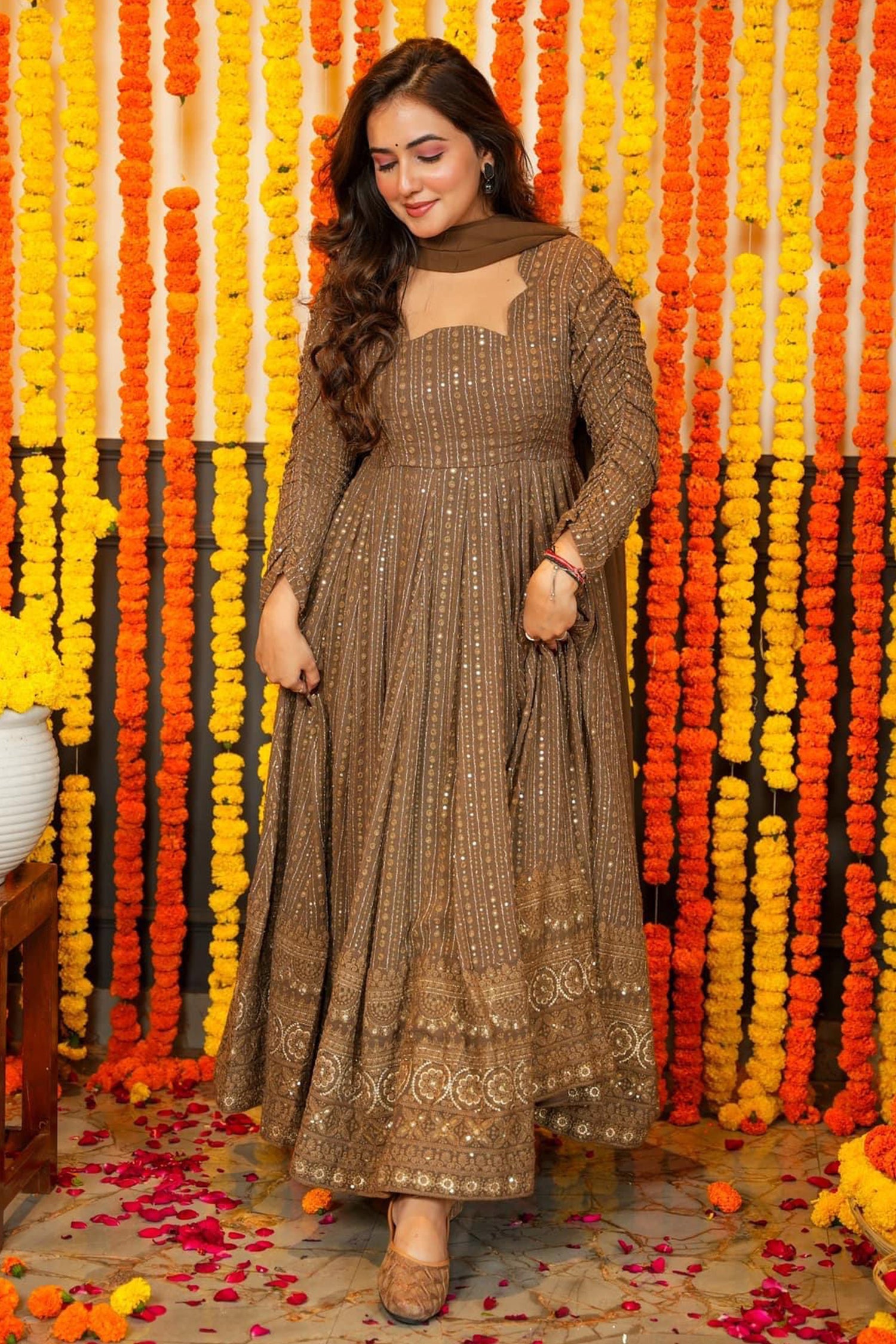 Georgette Sequin Embroidered Anarkali Suit