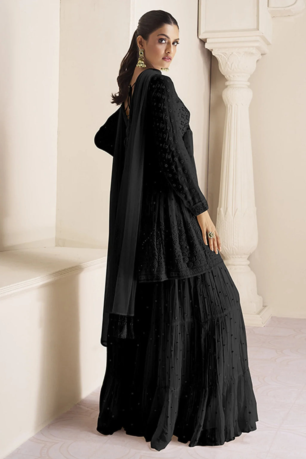 Georgette Peplum Palazzo Suit with Handworked Bodice