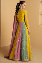 Yellow and Multi Colored Sequin Embroidered Anarkali Suit - red saree embroidered