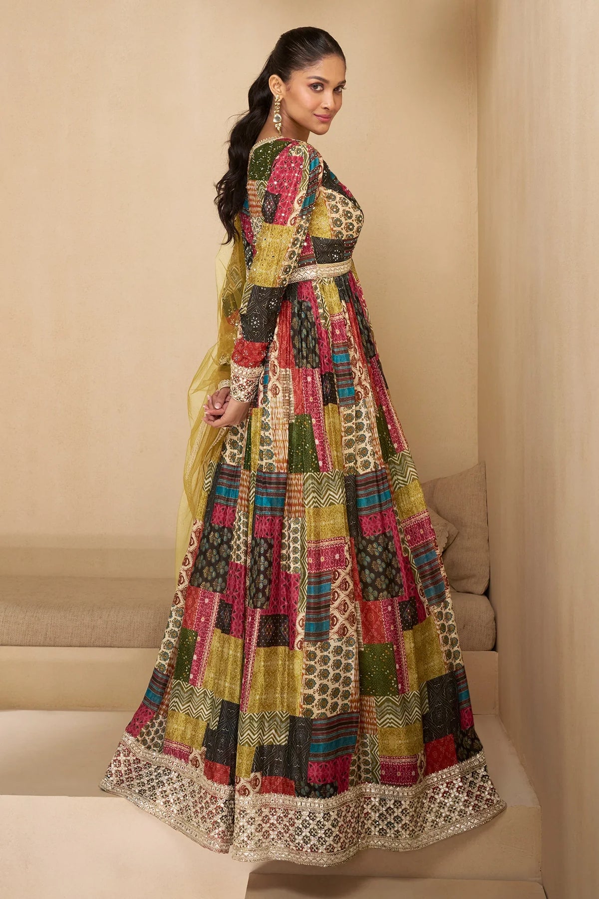 Multi Colored Georgette V Neckline Anarkali Suit with Sequin Mirror Work Bodice - red georgette saree