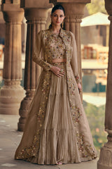 Georgette Crop Top and Flared Lehenga with Long Shrug