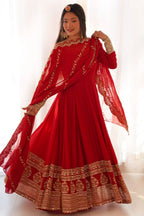 Red Georgette Sequin Embroidered Anarkali Suit - red georgette saree embroidered