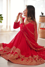 Red Georgette Sequin Embroidered Anarkali Suit - red georgette saree embroidered