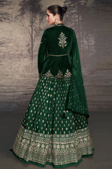 Green Velvet Sequin Embroidered Slit Cut Lehenga Suit