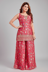 Pink Chinon Floral Printed Palazzo Suit