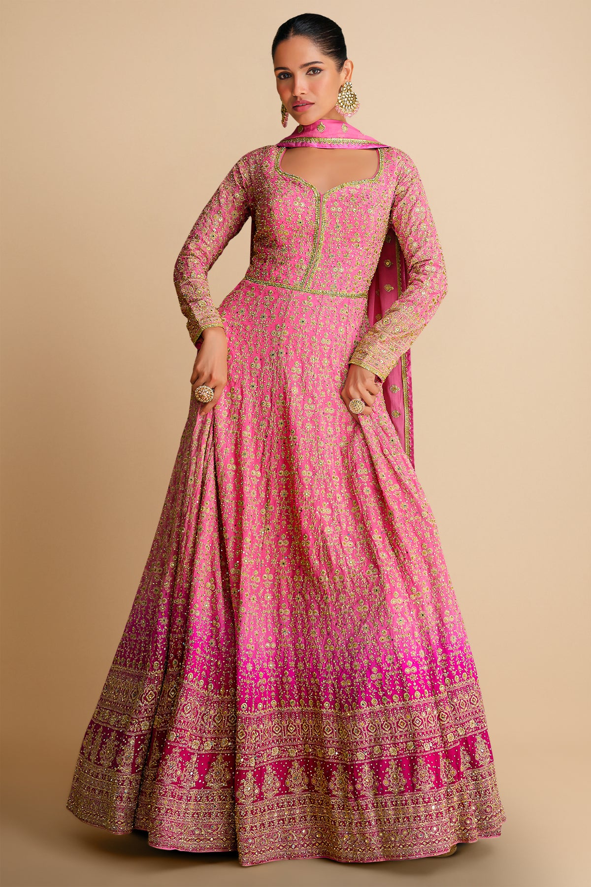 Pink Georgette Embroidered Anarkali Suit
