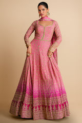 Pink Georgette Embroidered Anarkali Suit