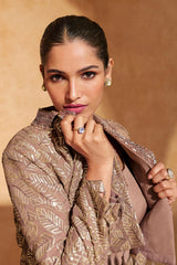 Rose Golden Georgette Sequin Embroidered Crop Top Jacket with Skirt