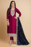 Wine Viscose Sequin Worked Straight Cut Suit
