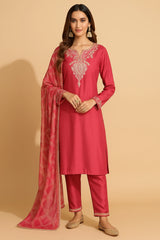 Pink Russian Silk Straight Cut Suit with Beads and Zardosi Work