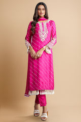 Pink Dola Silk Bandhej Print Straight Cut Suit with Thread Embroidery and Bead Work