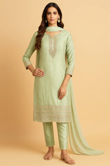 Turquoise Green Tissue Straight Cut Suit
