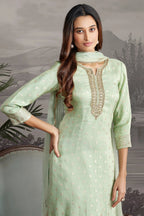 Turquoise Green Tissue Straight Cut Suit - green saree